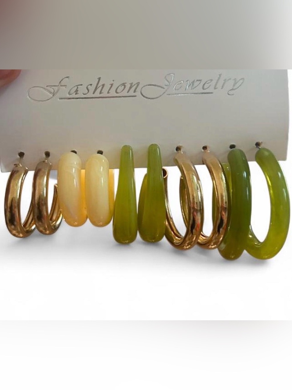 Fashion Jewelry Green and Cream Hoop & Teardrop Earring Set